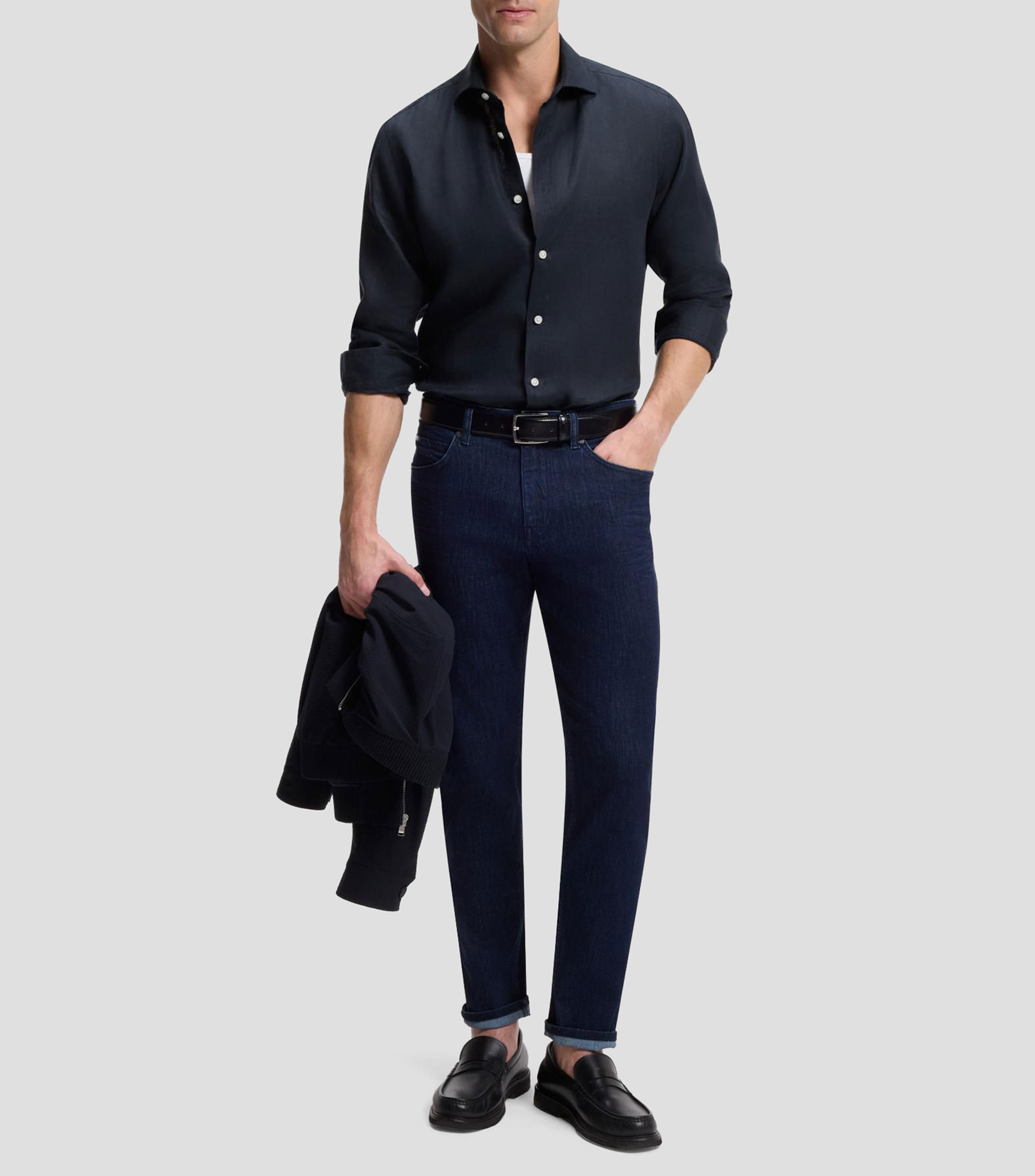 Camisa regular de lino lavado Hombre